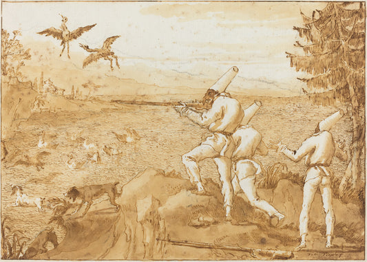 Punchinellos Hunting Waterfowl by Giovanni Domenico Tiepolo (Venetian, 1727 - 1804), 16X12"(A3)Poster Print