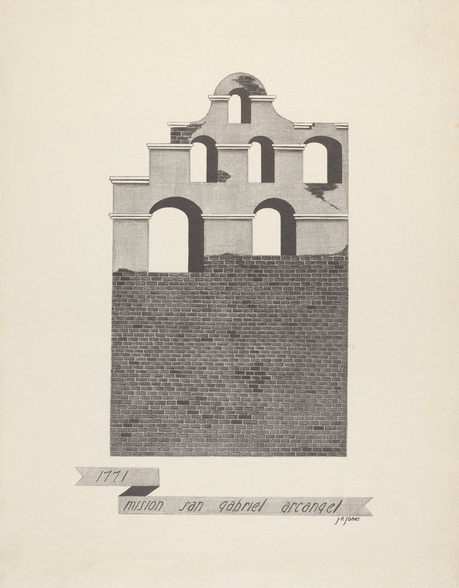 Mision San Gabriel Arcangel by James Jones (American, active 1932 - 1942), 16X12"(A3)Poster Print