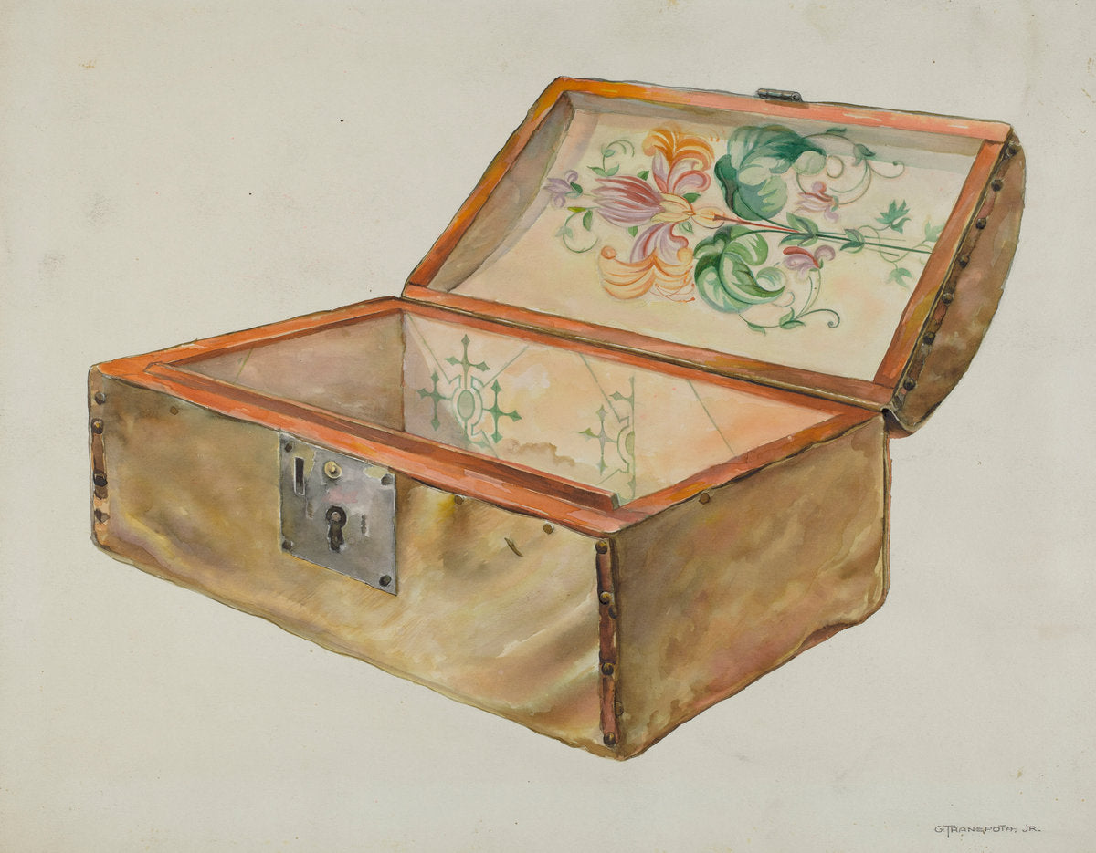 Rawhide Chest, with Lock (Inside View) by Gerald Transpota (American, active c. 1935), 16X12"(A3)Poster Print