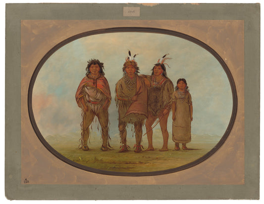 Four Dogrib Indians by George Catlin (American, 1796 - 1872), 16X12"(A3)Poster Print