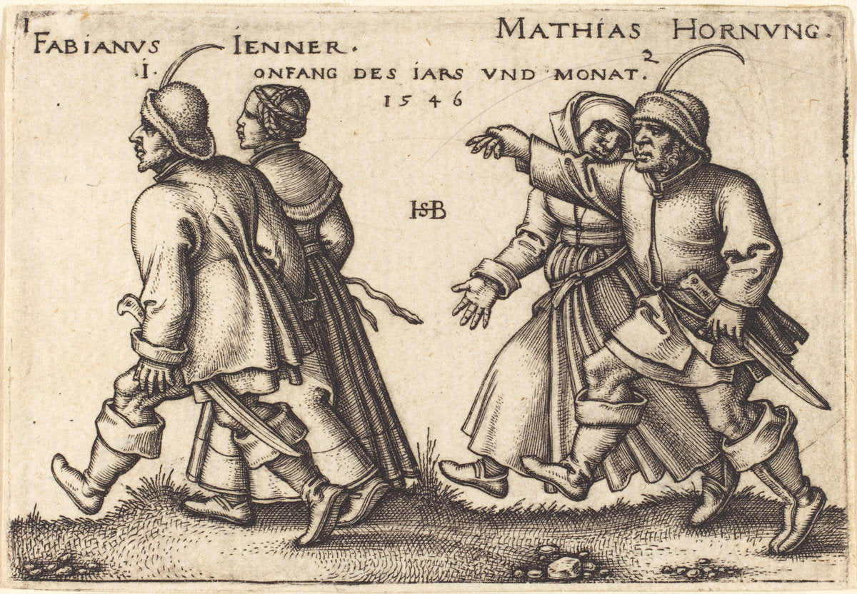 January and February by Sebald Beham (German, 1500 - 1550), 16X12"(A3)Poster Print