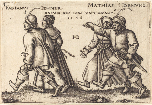 January and February by Sebald Beham (German, 1500 - 1550), 16X12"(A3)Poster Print