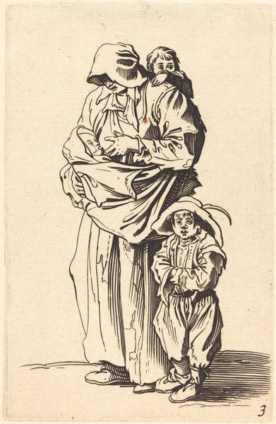 etching by after Jacques Callot (Mother and Three Children), 16X12"(A3)Poster Print