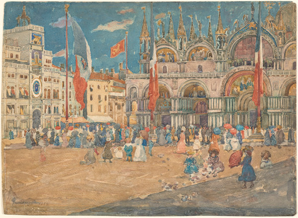 Piazza San Marco by Maurice Prendergast (American, 1858 - 1924), 16X12"(A3)Poster Print
