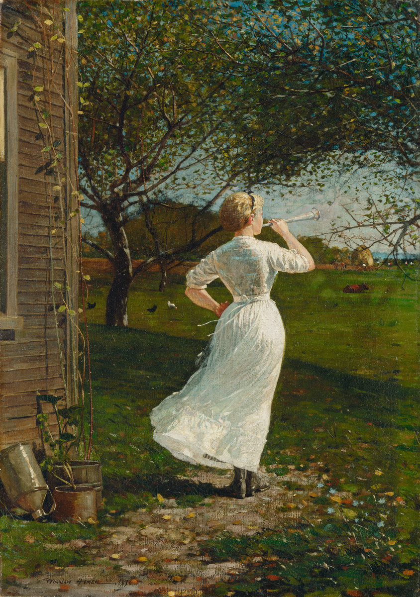 The Dinner Horn (Blowing the Horn at Seaside) by Winslow Homer (American, 1836 - 1910), 16X12"(A3)Poster Print