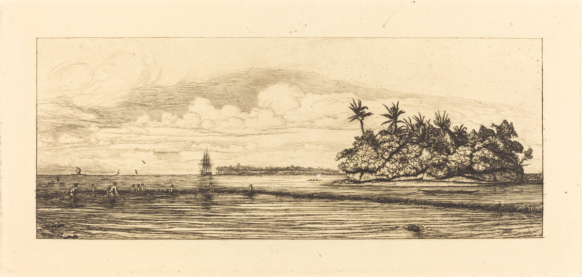 Océanie, ilots à Uvea (Wallis); Peche aux palmes, 1845 (Oceania: Fishing, Near Islands with Palms in the Uea or Wallis Group) by Charles Meryon (French, 1821 - 1868), 16X12"(A3)Poster Print