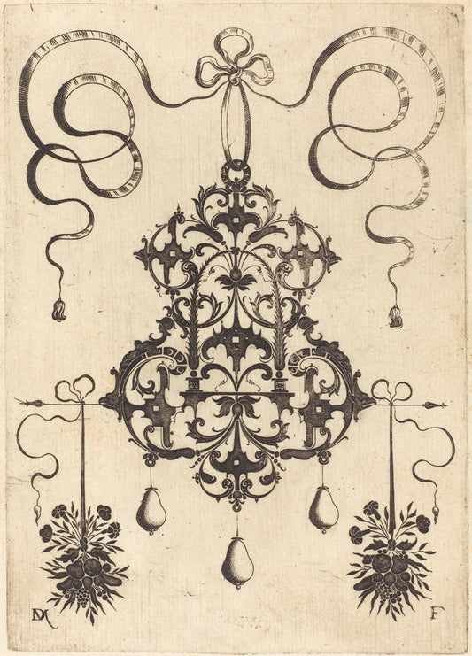 Large Pendant, Lower Left and Right Two Bunches of Grass, Flowers, and Fruit by Daniel Mignot (German, active 1593/1596), 16X12"(A3)Poster Print