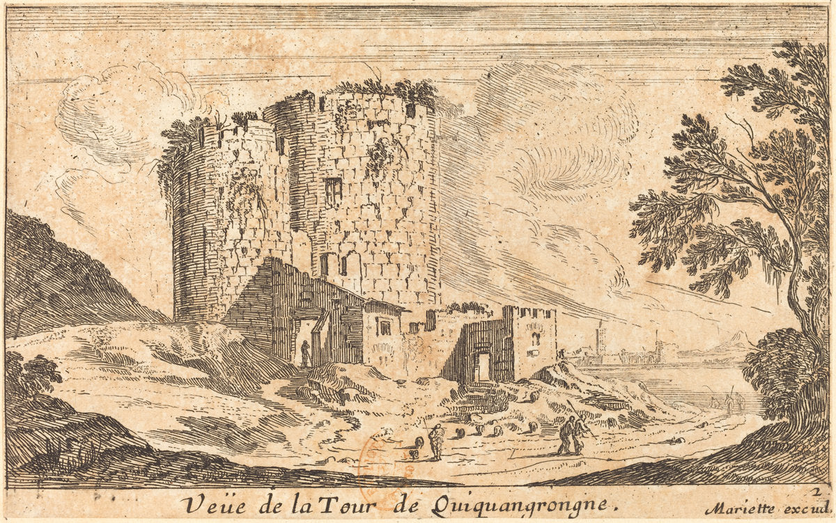 Veue de la Tour de Quinquangrongne by Israël Silvestre (French, 1621 - 1691), 16X12"(A3)Poster Print