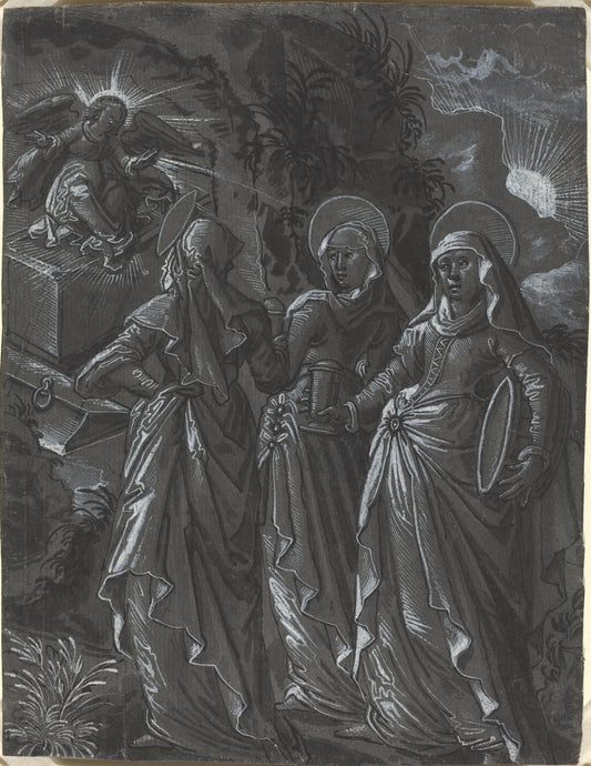 c. 1600 by German 16th Century (The Three Women at the Tomb [recto]), 16X12"(A3)Poster Print