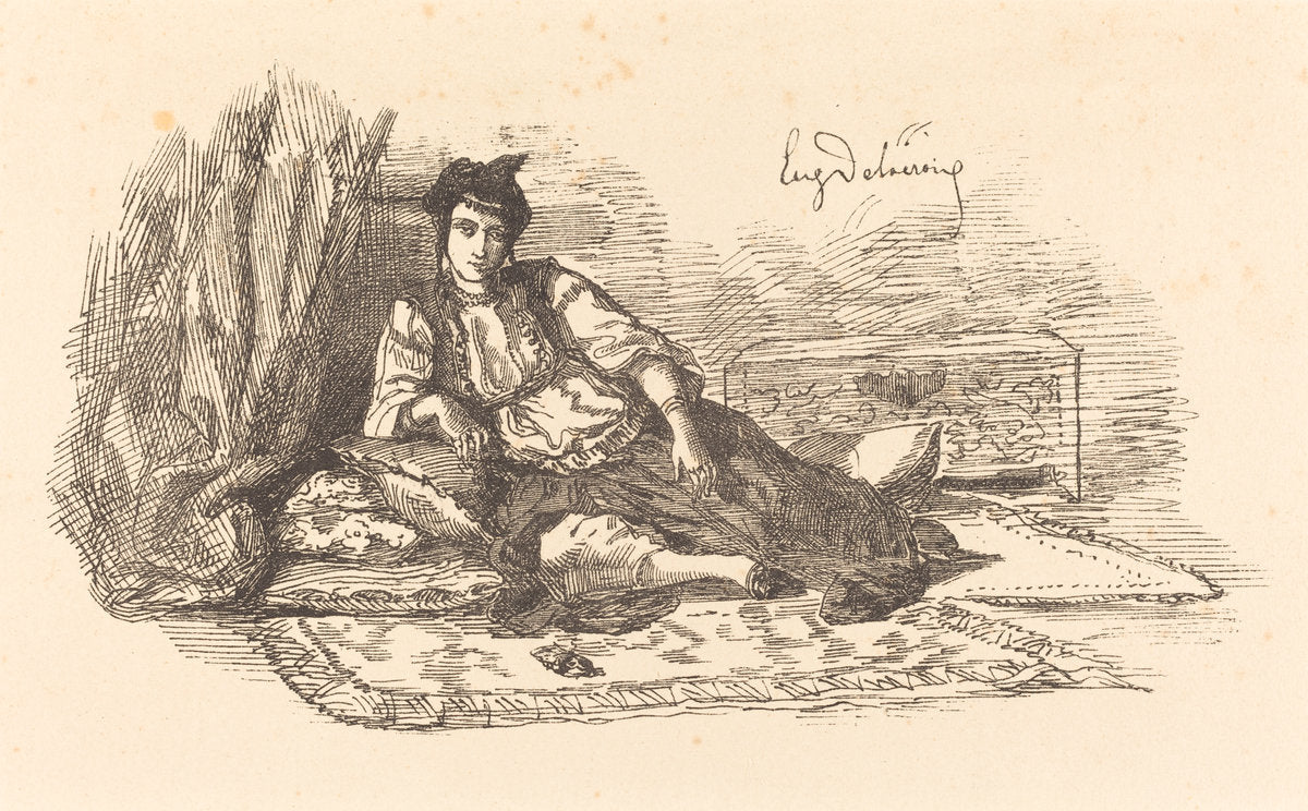 Jewish Woman of Algiers  (Juive d'Alger et une rue à Alger) by Eugène Delacroix (French, 1798 - 1863), 16X12"(A3)Poster Print