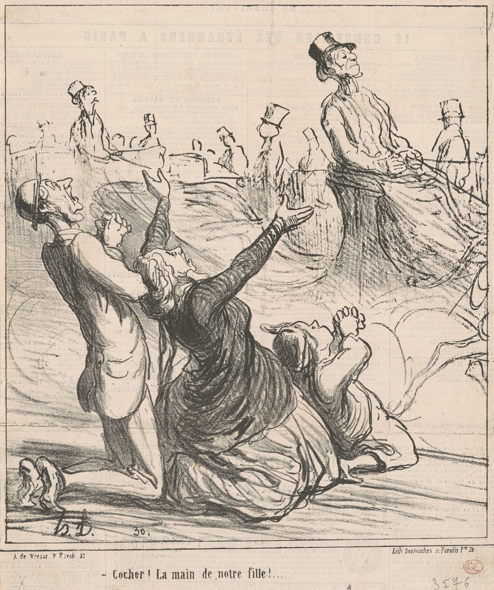 Cocher! La main de notre fille! by Honoré Daumier (French, 1808 - 1879), 16X12"(A3)Poster Print