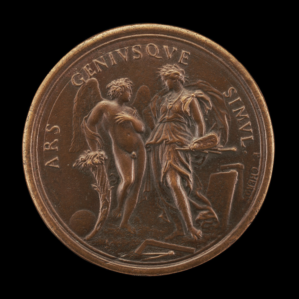 Genius Inspiring Art [reverse] by Charles-Jean-François Chéron (French, 1635 - 1698), 16X12"(A3)Poster Print