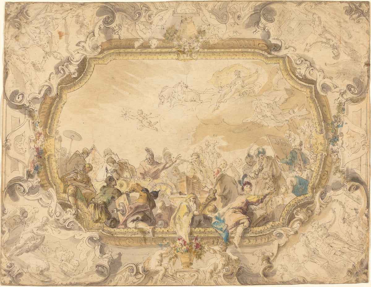 A Ceiling with Apollo Presiding over Military and Historical Learning by Anton Kern (Bohemian, 1709 - 1747), 16X12"(A3)Poster Print