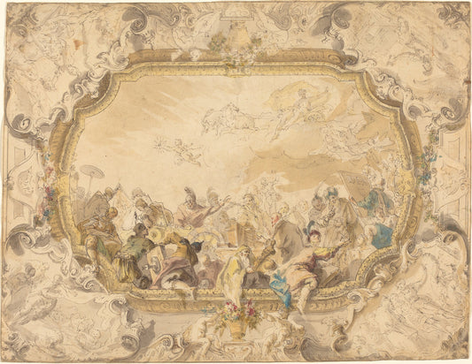 A Ceiling with Apollo Presiding over Military and Historical Learning by Anton Kern (Bohemian, 1709 - 1747), 16X12"(A3)Poster Print