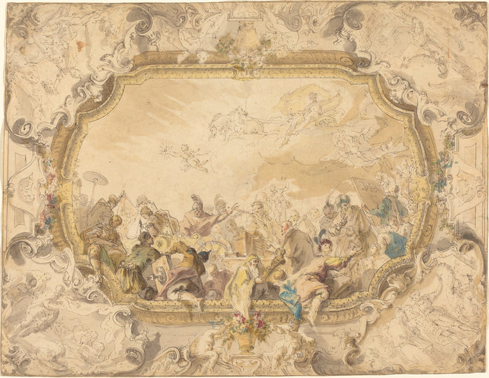 A Ceiling with Apollo Presiding over Military and Historical Learning by Anton Kern (Bohemian, 1709 - 1747), 16X12