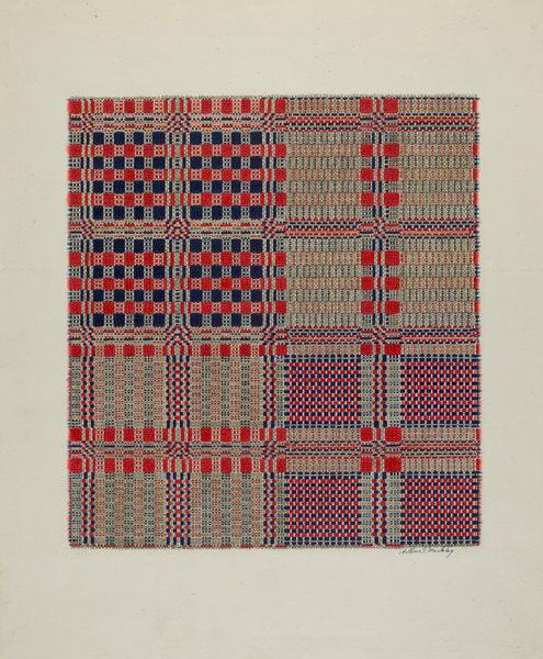 Red, White & Blue Coverlet by Arthur G. Merkley (American, active c. 1935), 16X12"(A3)Poster Print