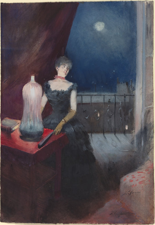 Standing Woman with a Fan by Jean-Louis Forain (French, 1852 - 1931), 16X12"(A3)Poster Print