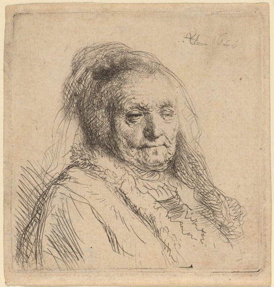 The Artist's Mother, Head and Bust by Rembrandt van Rijn (Dutch, 1606 - 1669), 16X12"(A3)Poster Print