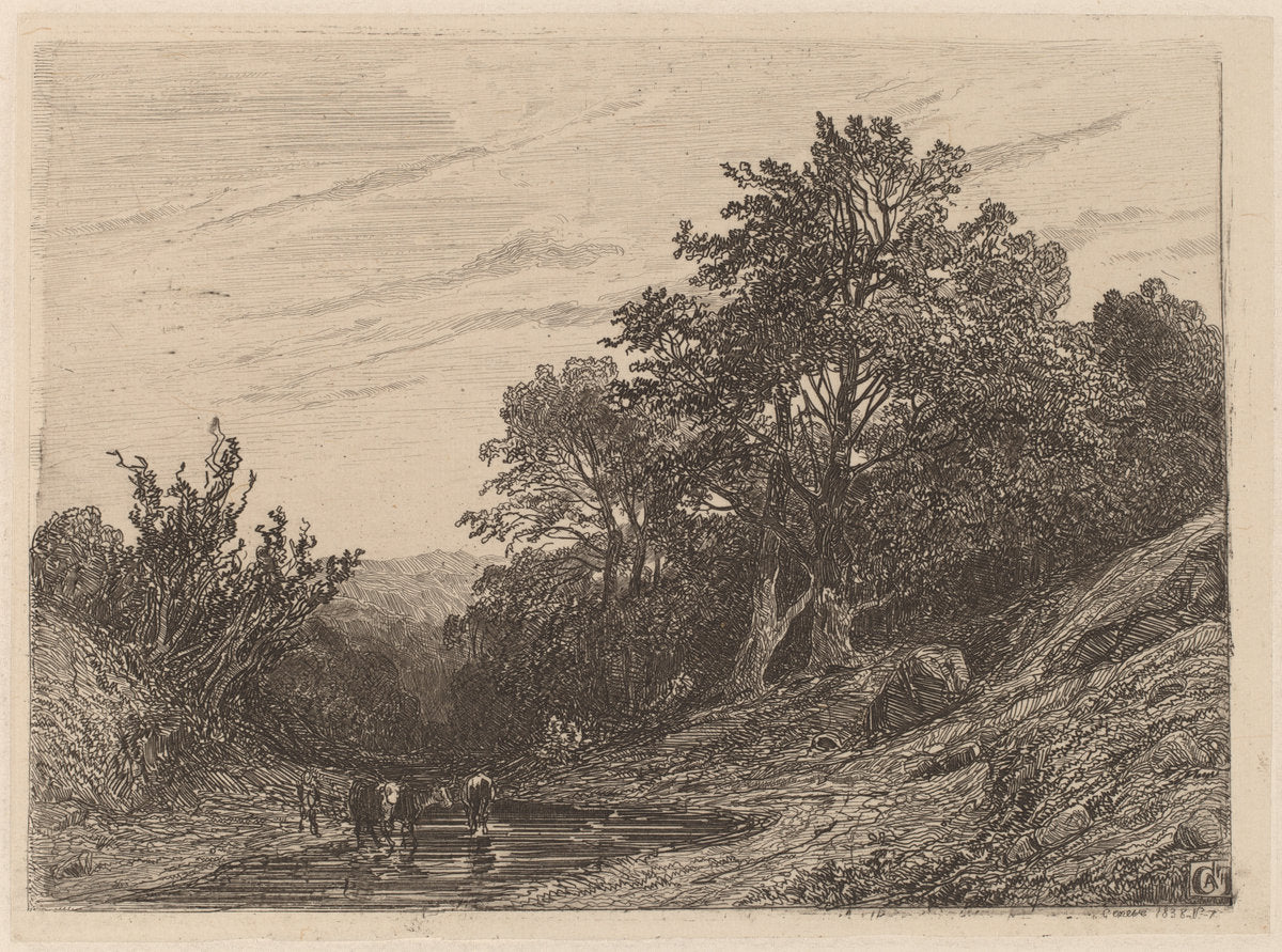 Herd in a Stream by Alexandre Calame (Swiss, 1810 - 1864), 16X12"(A3)Poster Print
