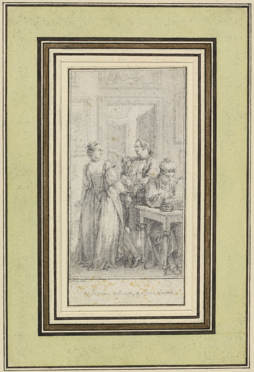 Eighth Day, First Story, Madonna Ambruogia Gives Her Husband the Two Hundred Florins She Was Given by Gulfardo in Payment for Her Favors by Charles-Nicolas Cochin II (French, 1715 - 1790), 16X12"(A3)Poster Print