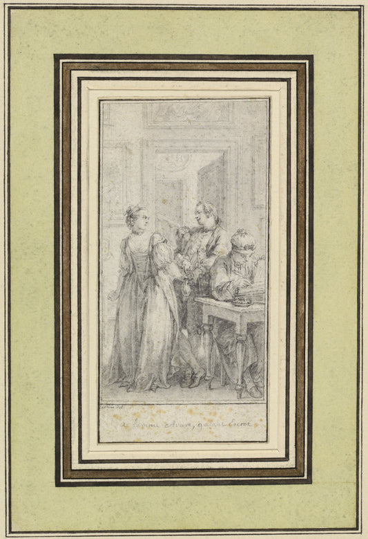 Eighth Day, First Story, Madonna Ambruogia Gives Her Husband the Two Hundred Florins She Was Given by Gulfardo in Payment for Her Favors by Charles-Nicolas Cochin II (French, 1715 - 1790), 16X12"(A3)Poster Print