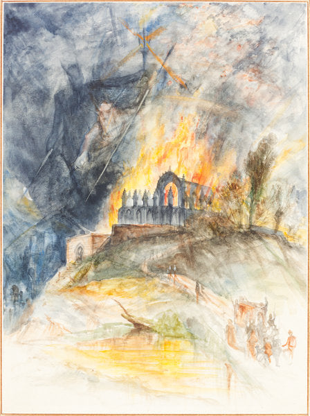 An Ecclesiastic Building in Flames with Demons Above by Arthur Frederick Payne (British, 1831 - active 1880s), 16X12"(A3)Poster Print