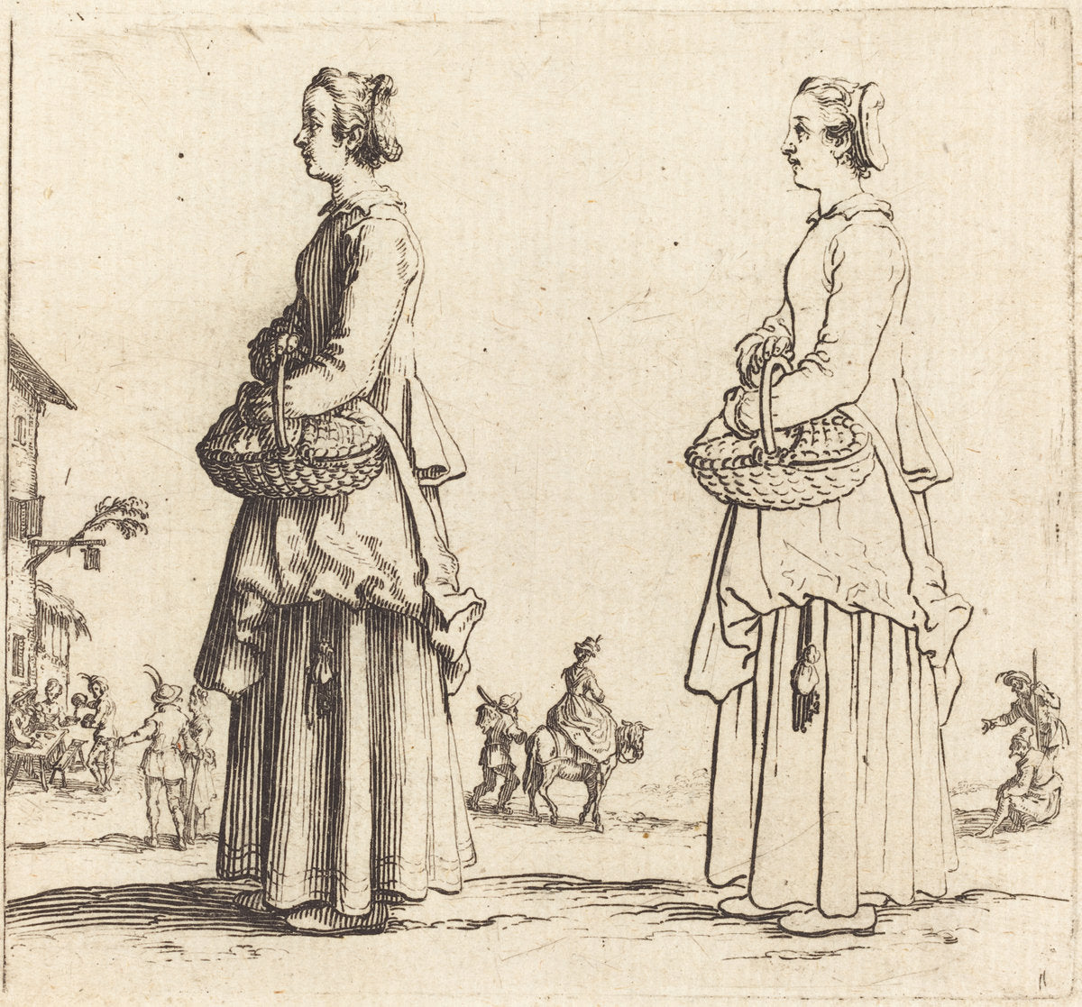 Peasant Woman with Basket, in Profile,  Facing Left by Jacques Callot (French, 1592 - 1635), 16X12"(A3)Poster Print