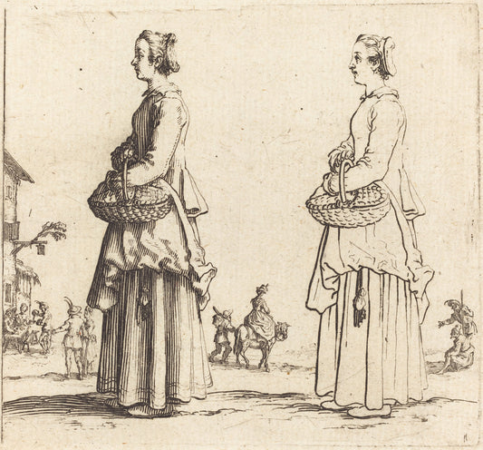 Peasant Woman with Basket, in Profile,  Facing Left by Jacques Callot (French, 1592 - 1635), 16X12"(A3)Poster Print