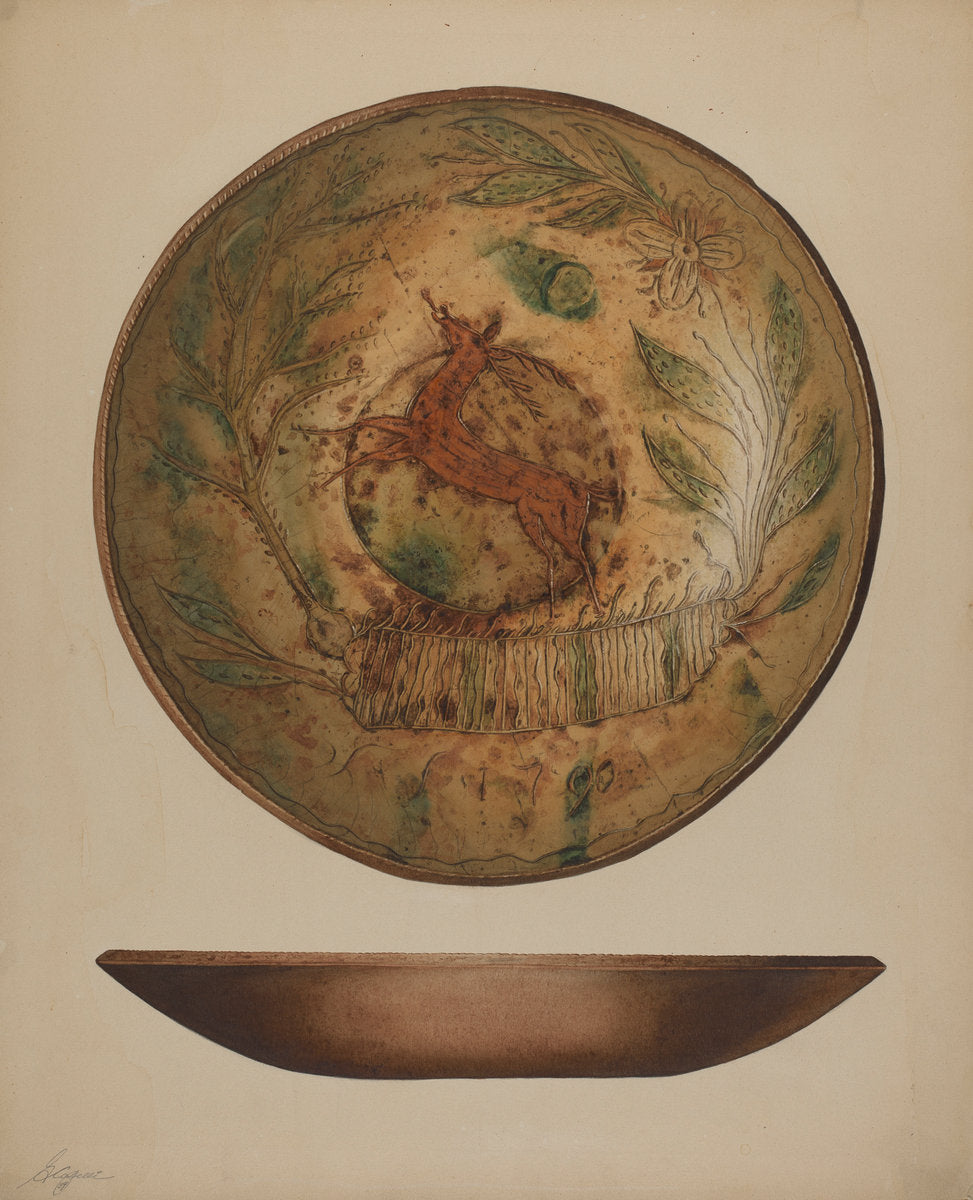 Pa. German Plate by Giacinto Capelli (American, active c. 1935), 16X12"(A3)Poster Print