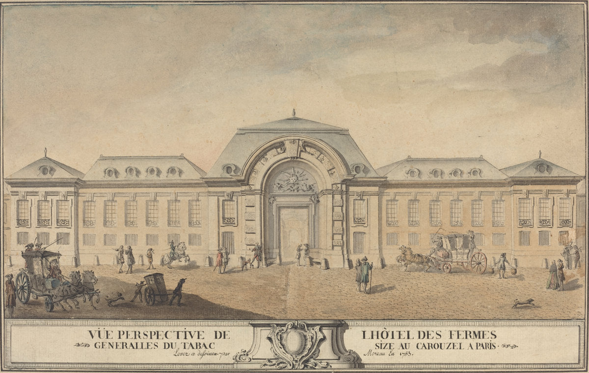 View of the Hôtel des Fermes Générales du Tabac by Jean-Michel Moreau (French, 1741 - 1814), 16X12"(A3)Poster Print