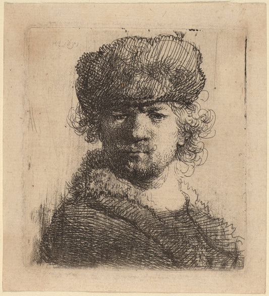 Self-Portrait in a Heavy Fur Cap by Rembrandt van Rijn (Dutch, 1606 - 1669), 16X12"(A3)Poster Print