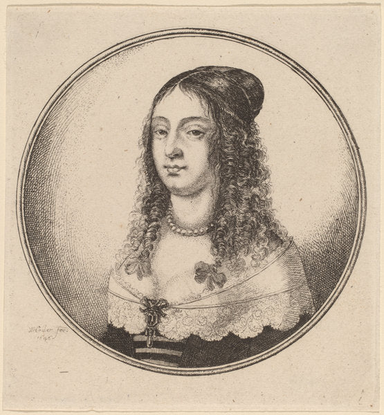 Lady with Ribbons on Curls by Wenceslaus Hollar (Bohemian, 1607 - 1677), 16X12"(A3)Poster Print