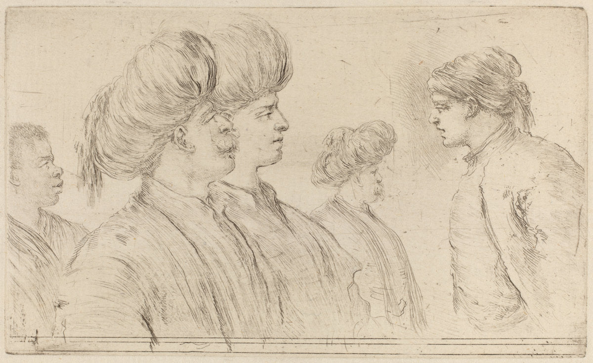 Four Turks and a Negro by Stefano Della Bella (Italian, 1610 - 1664), 16X12"(A3)Poster Print