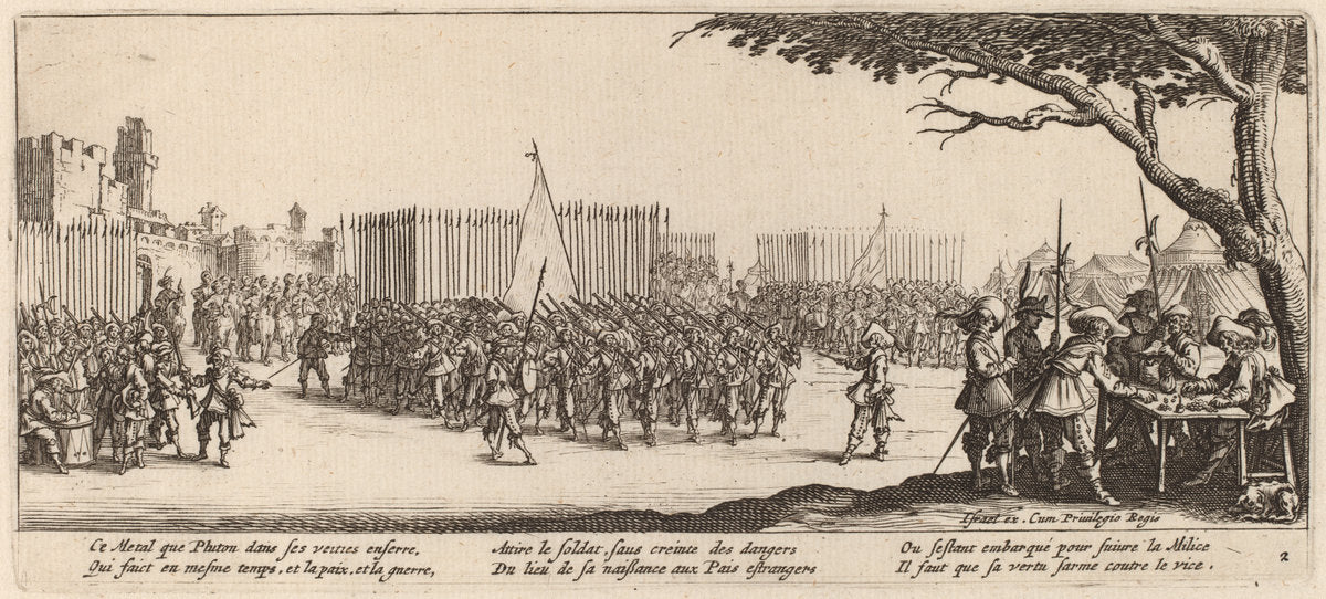 Recruitment of Troops by Gerrit van Schagen after Jacques Callot (Dutch, c. 1642 - 1690 or after), 16X12"(A3)Poster Print