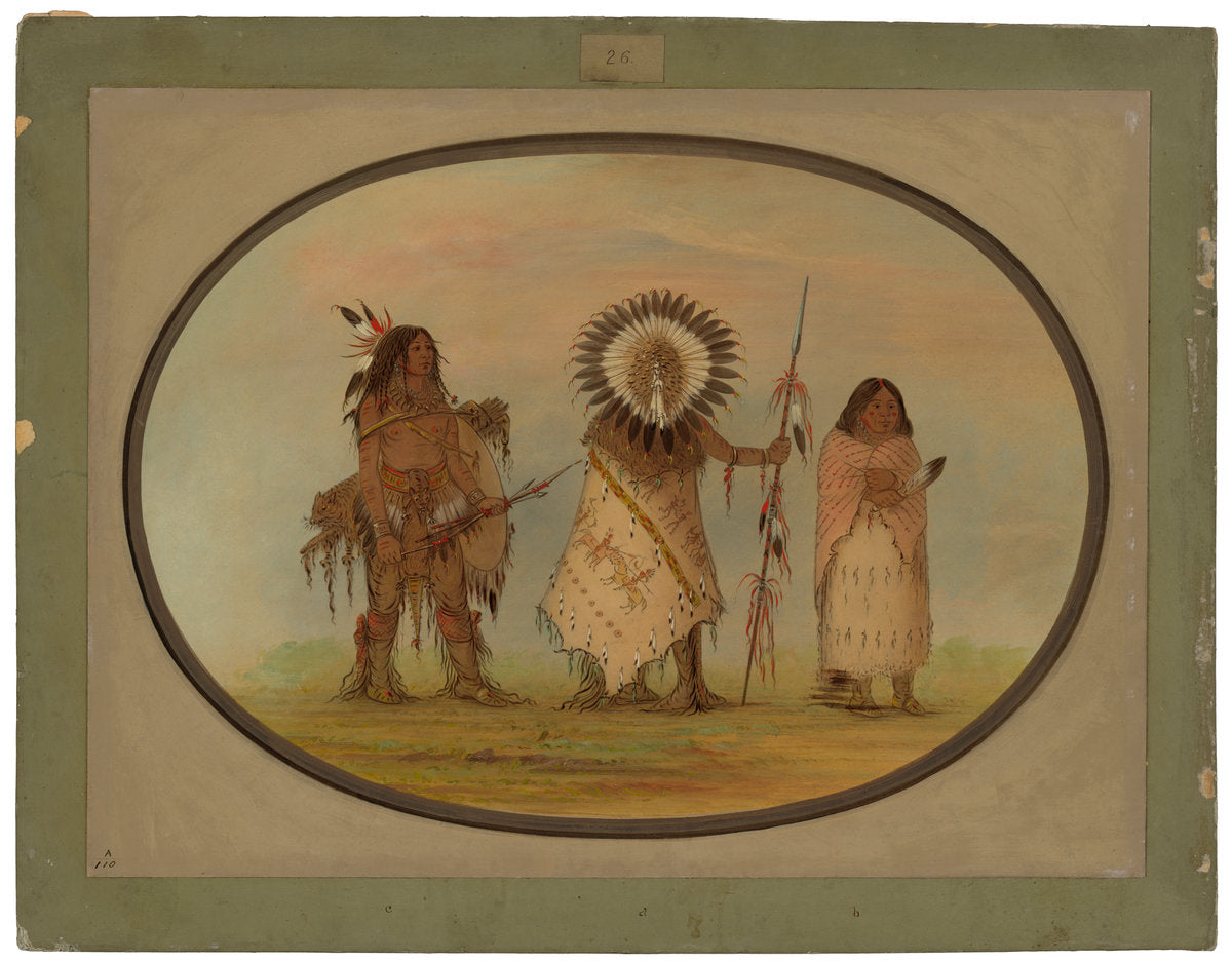 Crow Chief, His Wife, and a Warrior by George Catlin (American, 1796 - 1872), 16X12"(A3)Poster Print