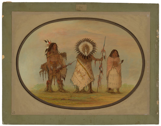Crow Chief, His Wife, and a Warrior by George Catlin (American, 1796 - 1872), 16X12"(A3)Poster Print