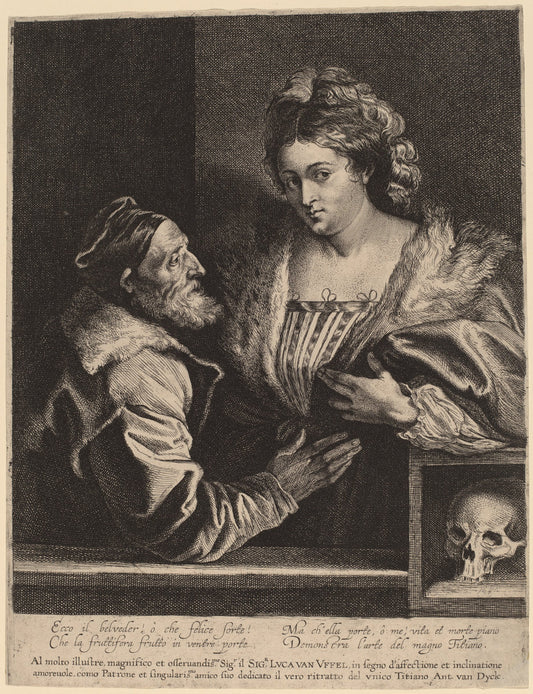 Titian and His Mistress by Sir Anthony van Dyck and Attributed to Lucas Emil Vorsterman after Titian (Flemish, 1599 - 1641), 16X12"(A3)Poster Print