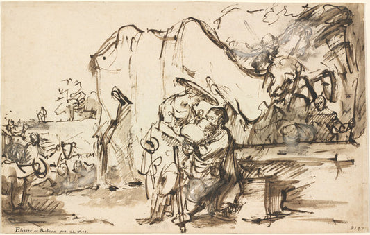 Eliezer and Rebecca at the Well by Rembrandt van Rijn (Dutch, 1606 - 1669), 16X12"(A3)Poster Print