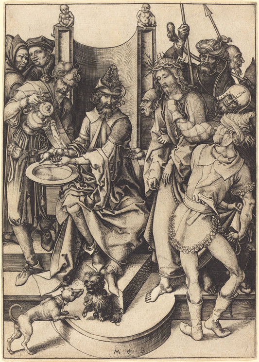 Christ before Pilate by Martin Schongauer (German, c. 1450 - 1491), 16X12"(A3)Poster Print