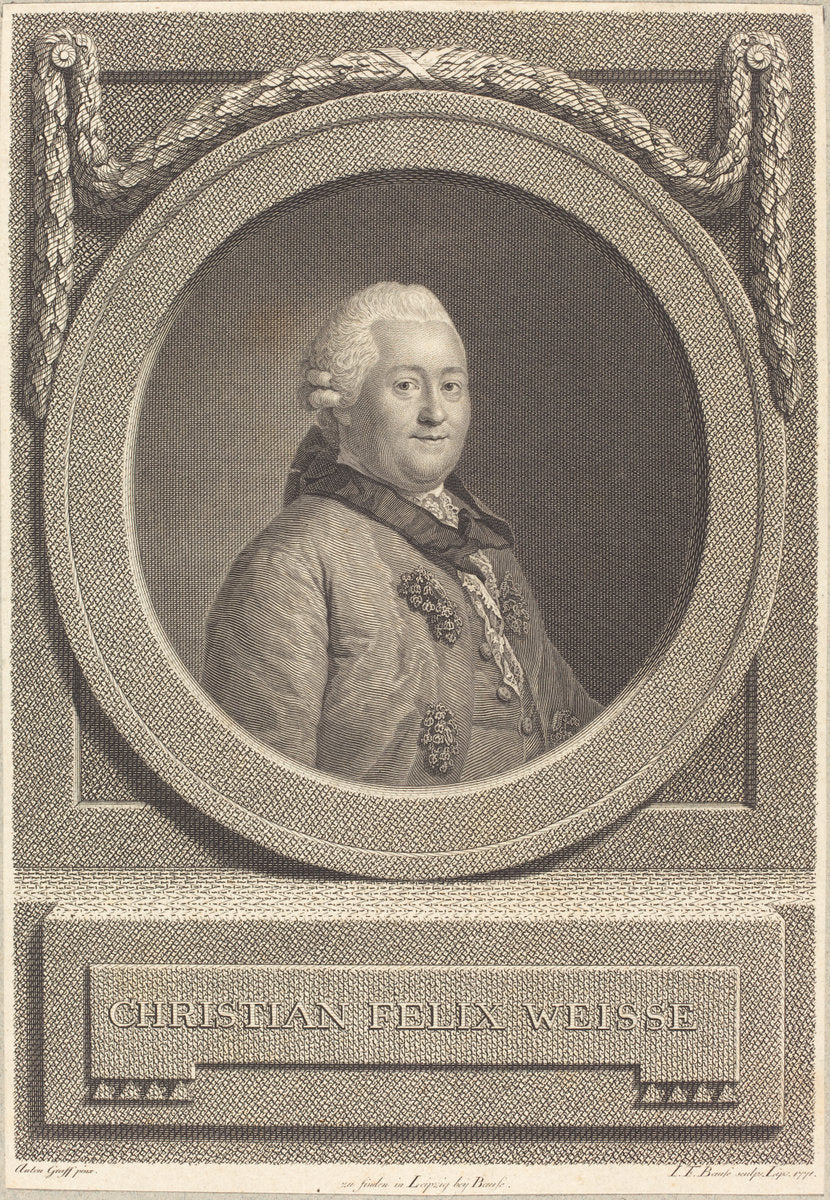 Christian Weisse by Johann Friedrich Bause after Anton Graff (German, 1738 - 1814), 16X12"(A3)Poster Print