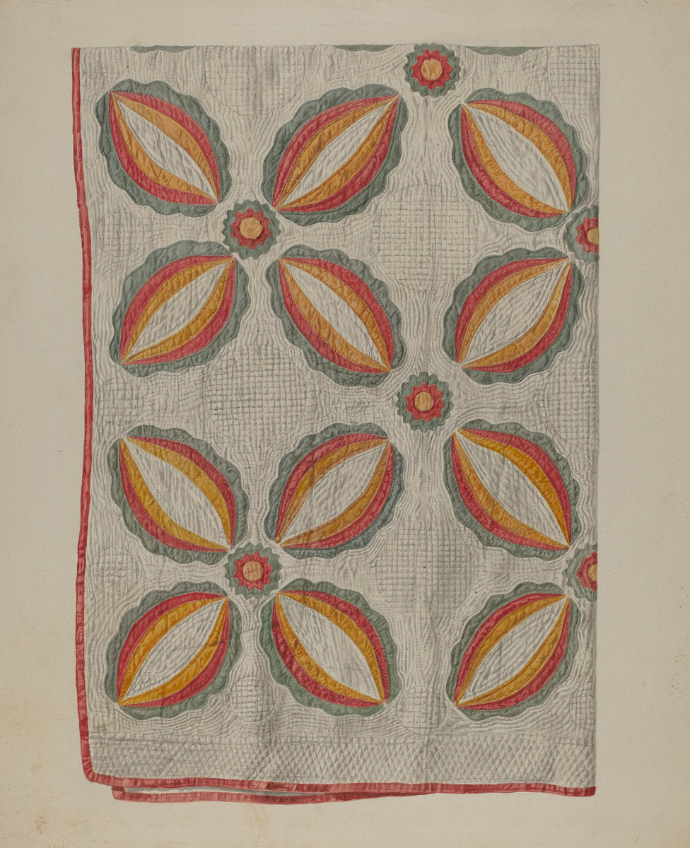 Applique Quilt by Alois E. Ulrich (American, active c. 1935), 16X12"(A3)Poster Print