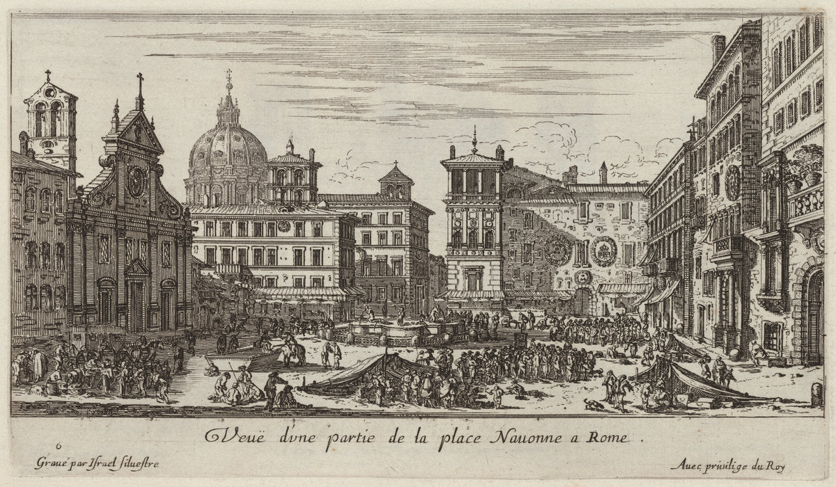 Veuë d'une partie de la place Navonne a Rome by Israël Silvestre (French, 1621 - 1691), 16X12"(A3)Poster Print