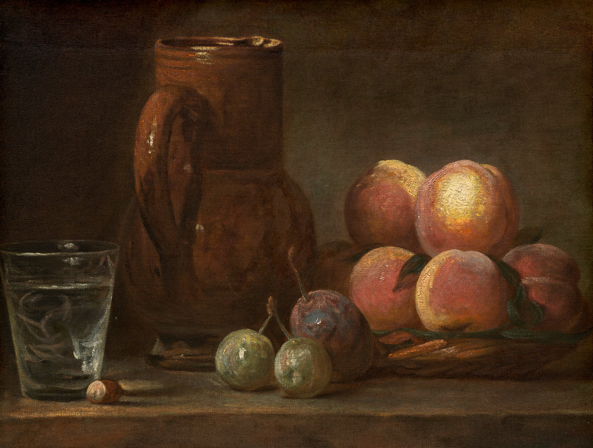 Fruit, Jug, and a Glass by Jean Siméon Chardin (French, 1699 - 1779), 16X12"(A3)Poster Print
