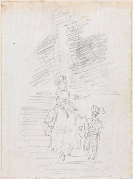 Woman and Smaller Male Figure on Grand Stairway [recto] by Hubert Robert (French, 1733 - 1808), 16X12"(A3)Poster Print