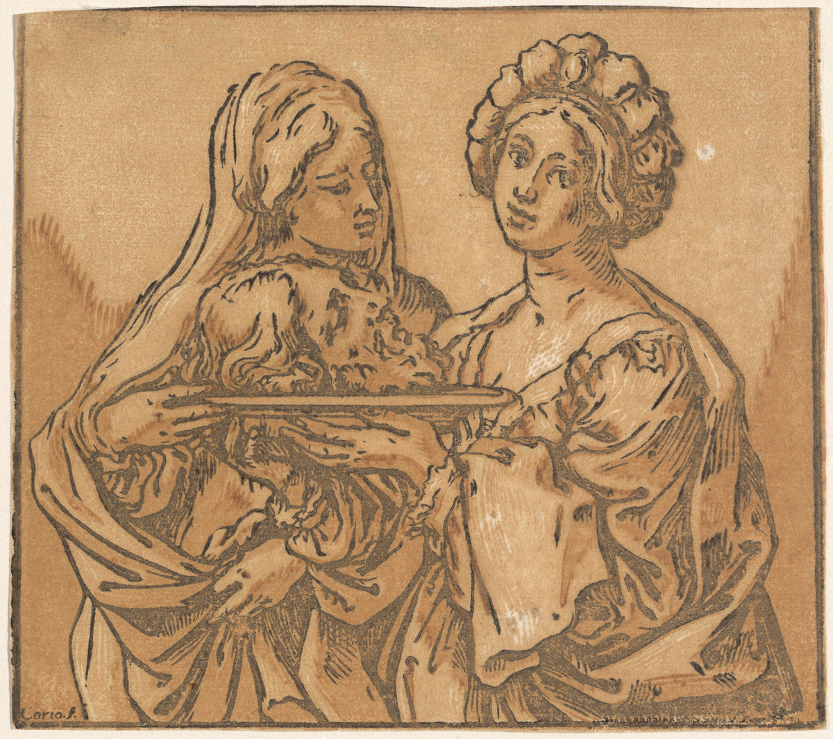 Herodias and Salome by Bartolomeo Coriolano after Guido Reni (Italian, active 1627/1653), 16X12"(A3)Poster Print