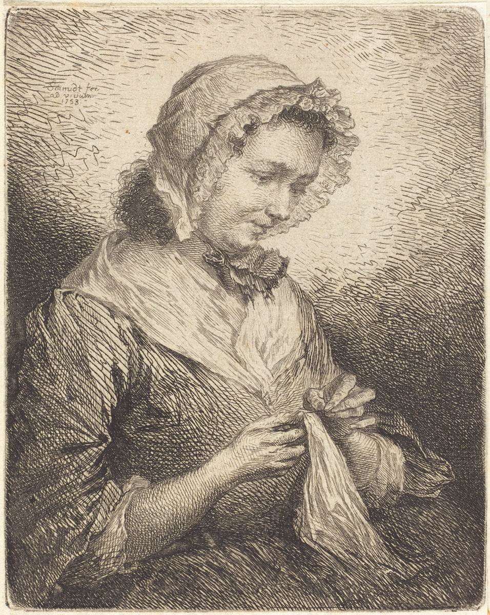The Artist's Wife Sewing by Georg Friedrich Schmidt (German, 1712 - 1775), 16X12"(A3)Poster Print