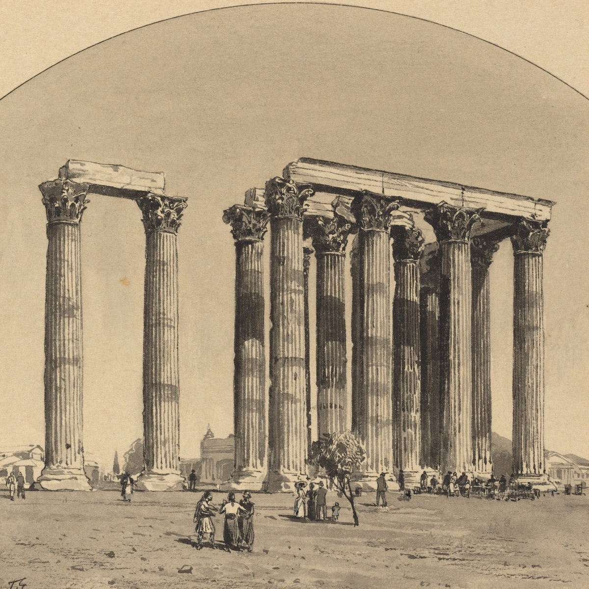 Temple of Olympian Zeus by Themistocles von Eckenbrecher (German, 1842 - 1921), 16X12"(A3)Poster Print