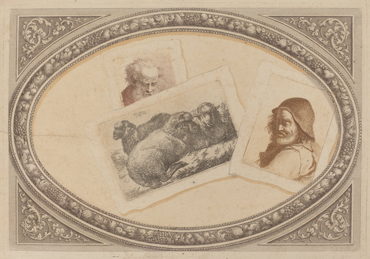 c. 1790 by Milanese 18th century and Francesco Londonio (Trompe l'Oeil: Prints with Men and Sheep, Using Original Copperplates), 16X12"(A3)Poster Print