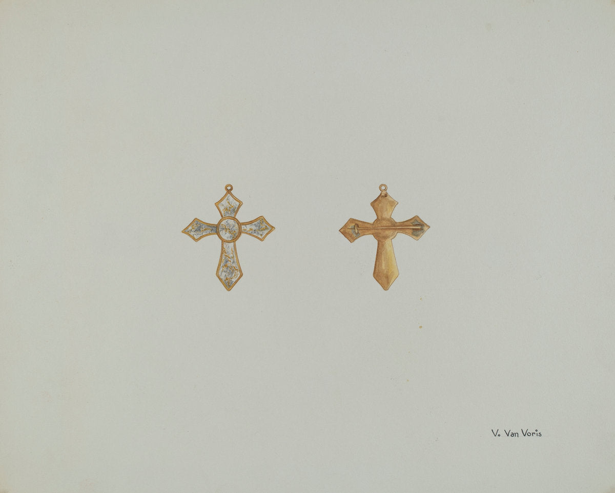 Cross-shaped Pin by Vera Van Voris (American, active c. 1935), 16X12"(A3)Poster Print