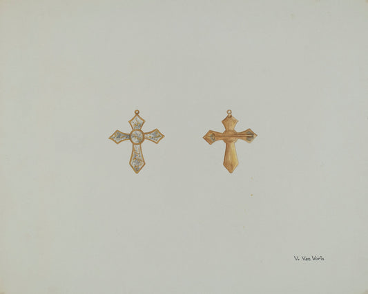 Cross-shaped Pin by Vera Van Voris (American, active c. 1935), 16X12"(A3)Poster Print